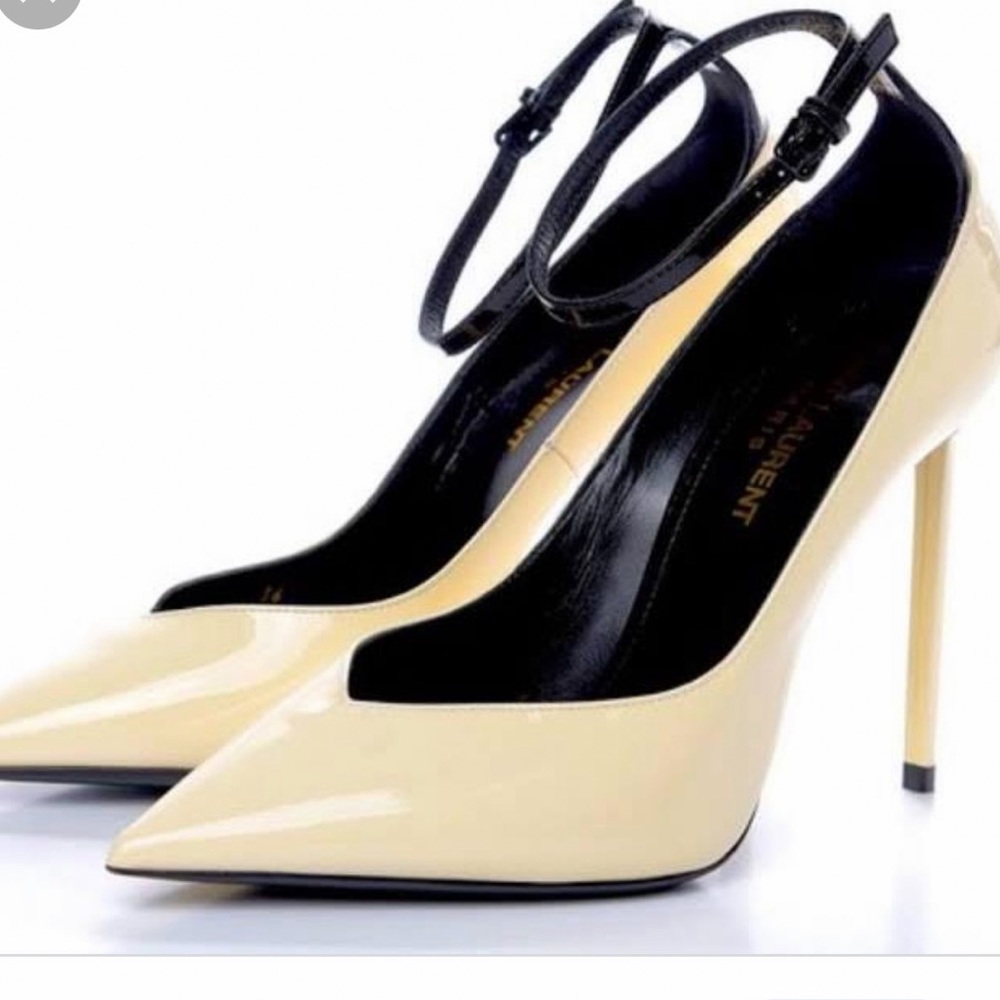 Saint Laurent Patent Ankle Strap Pump.